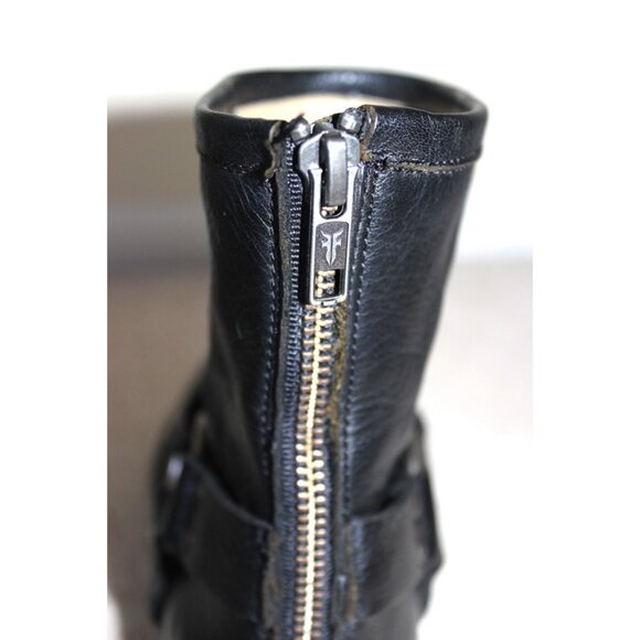 FRYE Phillip Harness Genuine Leather Back Zip Short Boots in Black, Size 7 - Picture 12 of 13